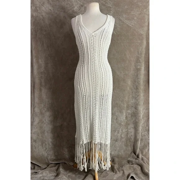 Jonathan Simkhai Ivory Kamilah Crochet Fringe Tank Midi Dress Small NWOT - Picture 4 of 13